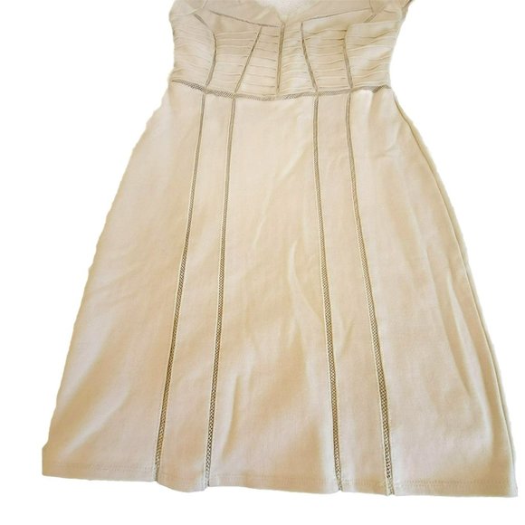 Free People Ivory Beige Mini Bodycon Stunning Perforated Dress Size S LH8108 - Picture 2 of 7